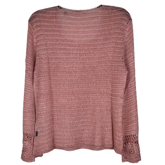 BCBG Max Azria Pink Sweater Crochet Knit Floral Long Sleeve Square Neck Medium - Picture 6 of 10